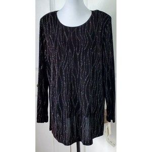 LL MARTIN Women's VTG Black Silver Sparkle Blouse Long Sleeve Top Tunic NWT 16